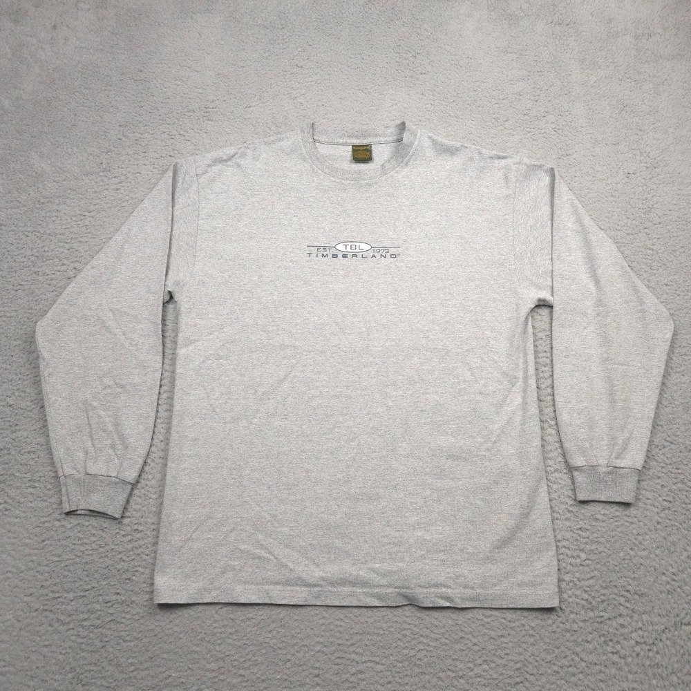 Vintage Y2K Timberland Long Sleeve Shirt Mens L Gray Made USA‎ TBL Logo